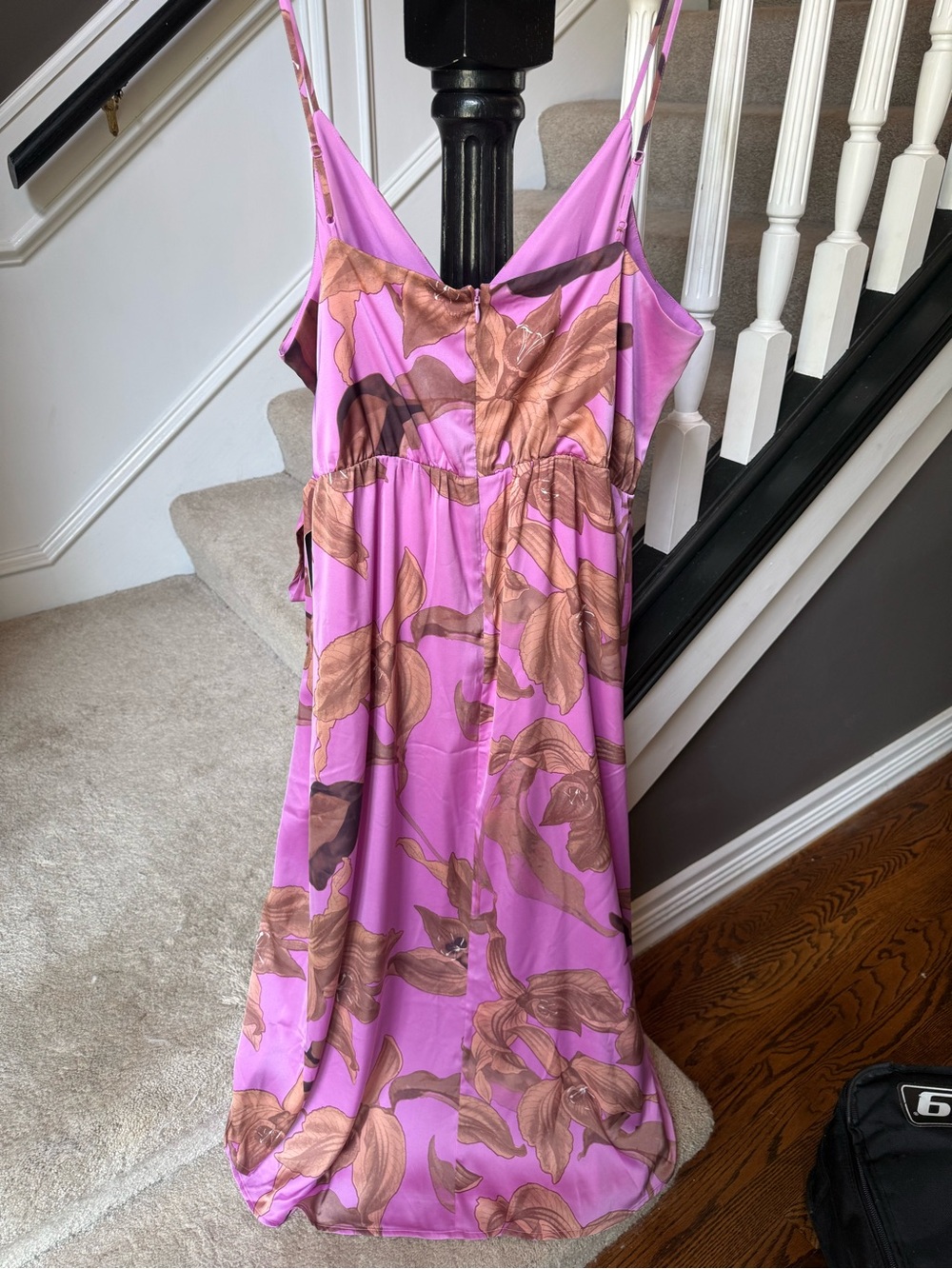 Express Pink Midi Slip Dress with Brown Floral Print - Picture 3 of 4